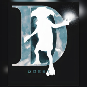 Witte Dobby silhouet magische letter D diamond painting glinsterende steentjes