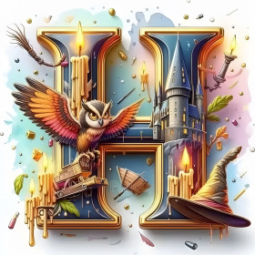 Magischer Buchstabe H Hogwarts Diamond Painting glänzende Strasssteine Eule Schloss