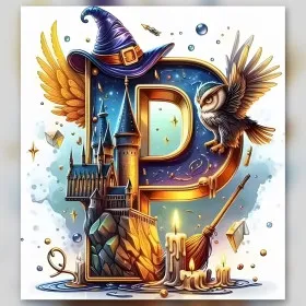 Magische letter P Zweinstein diamond painting glinsterende steentjes kasteel uil