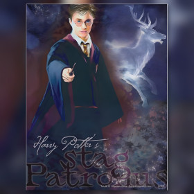 Harry Potter wijst toverstok met hert Patronus diamond painting kunstwerk