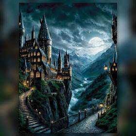 Schloss Hogwarts unter magischem Sturm Diamond Painting glänzende Strasssteine