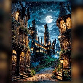Hogwarts under starry moon diamond painting shiny rhinestones kit