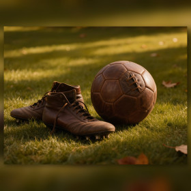 Leather Football Boots and Ball on Grass