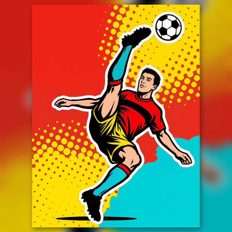 Akrobatischer Fußballer im Pop-Art-Stil