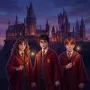 Harry, Hermione e Ron davanti a Hogwarts