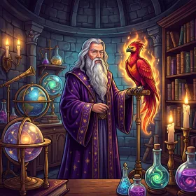 Albus Dumbledore et Fumseck dans son bureau