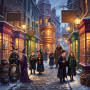 Winkelgasse im Schnee mit Harry, Hermine und Hagrid