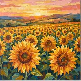 Champ de tournesols au coucher du soleil