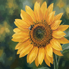 Golden Sunflower With Busy Bee Close-Up
