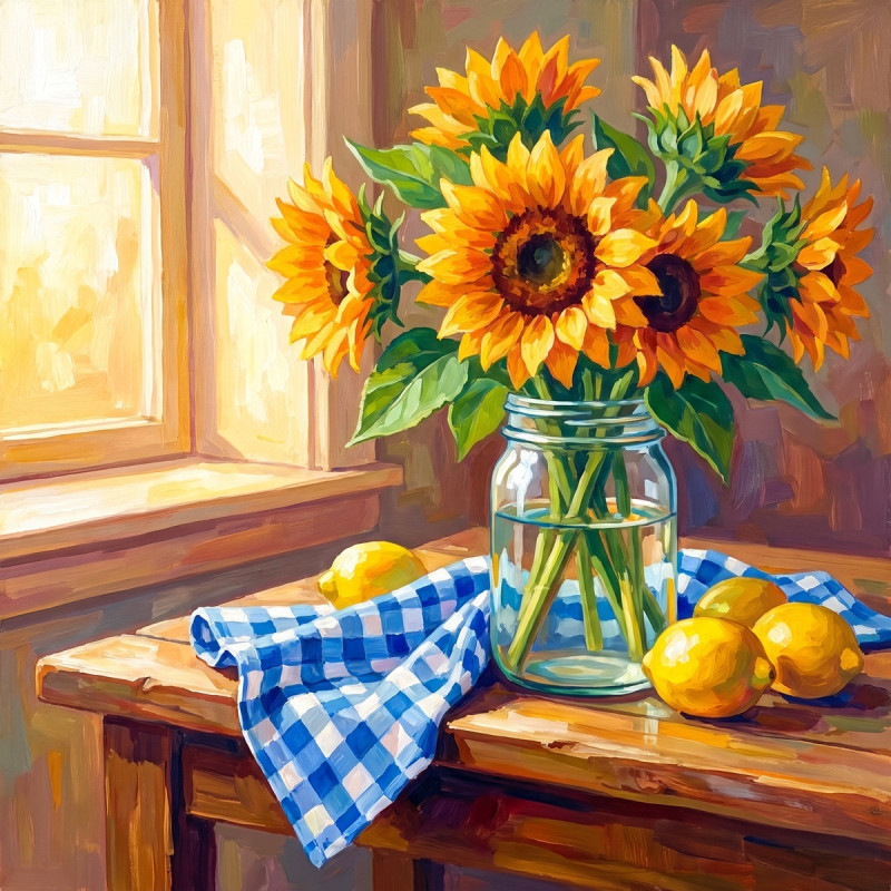 Girasoli in barattolo di vetro con limoni