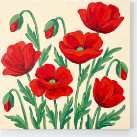 Vivid Red Poppies in Japanese Style