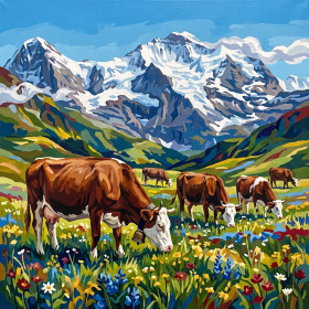 Mucche Alpine con Campanacci al Pascolo