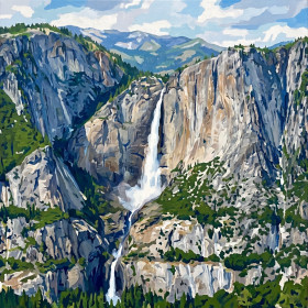 Tall Pyrenees Waterfall In Rocky Canyon