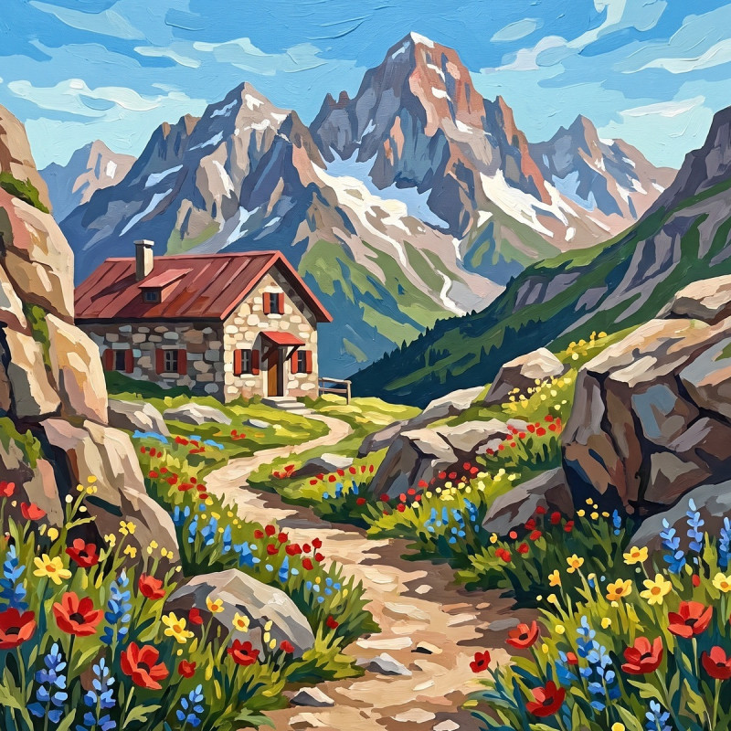 Stone Refuge Among Alpine Wildflowers