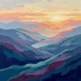 Crêtes brumeuses au coucher du soleil