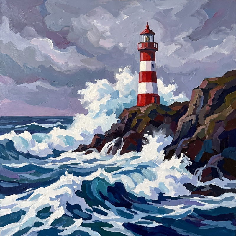 Phare sur falaise rocheuse sous tempête