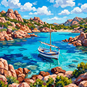 Turquoise Cove With Anchored White Sailboat