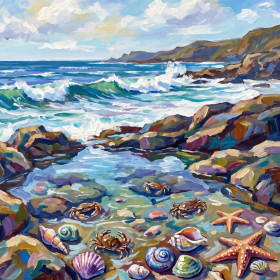 Bassin de marée aux crabes et étoiles de mer