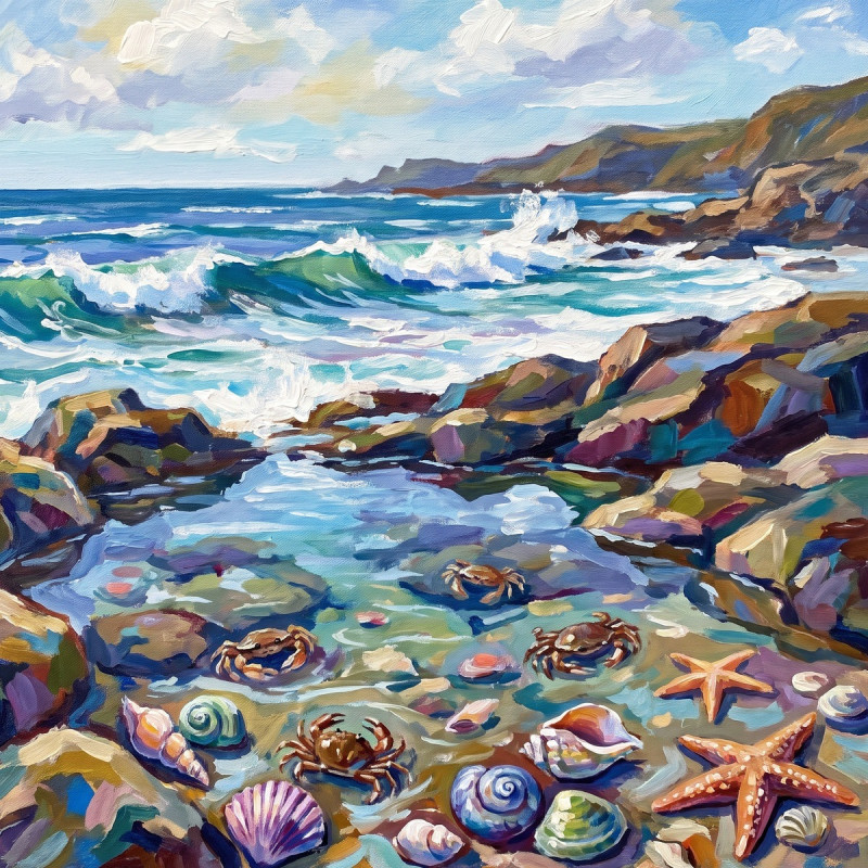 Rock Pool With Crabs Starfish And Shells