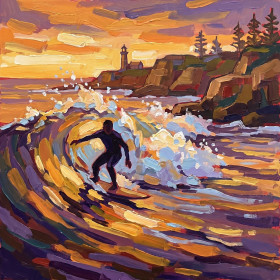 Surfer Op Golven Bij Zonsondergang