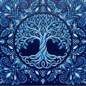 Mandala Simmetrico dell'Albero della Vita in Blu