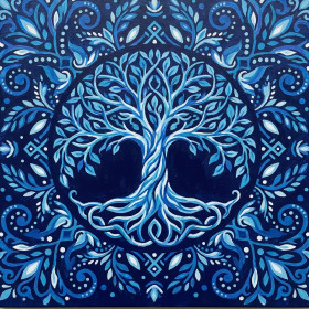 Mandala Tree of Life in Blue and White