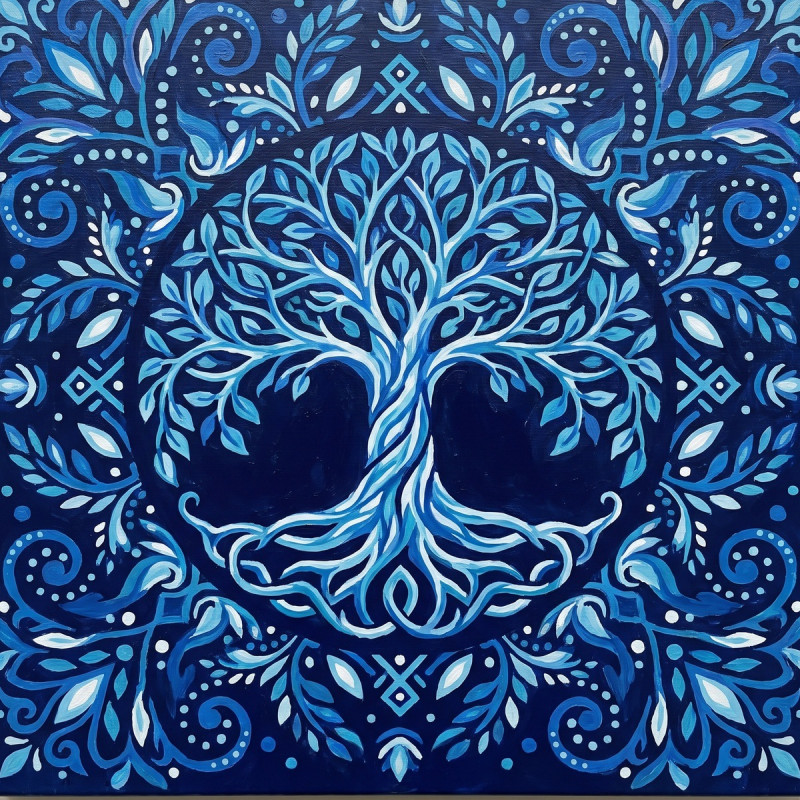 Mandala Simmetrico dell'Albero della Vita in Blu