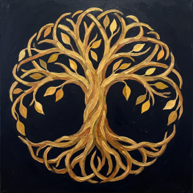 Albero dorato della vita su fondo nero