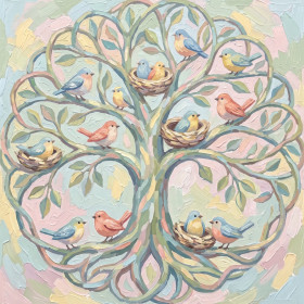 Arbre de vie aux oiseaux et nids pastels