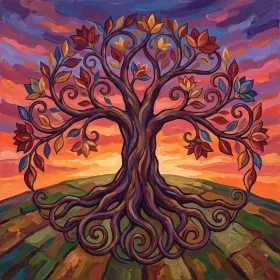 Majestic Tree On Hill At Sunset