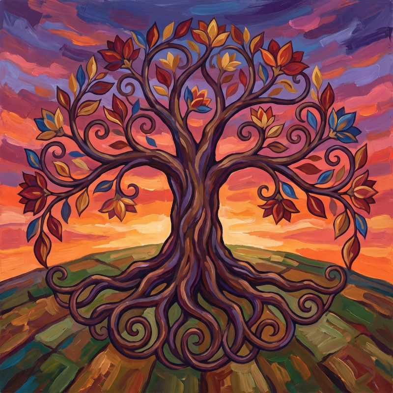 Majestic Tree On Hill At Sunset