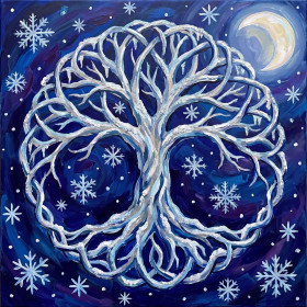Frosted Winter Tree of Life Under Pale Moon