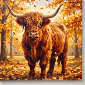 Autumn Highland Cow Among Golden Trees