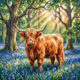 Highland Cow Among Spring Bluebells
