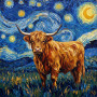 Starry Night Highland Cow In Swirling Sky