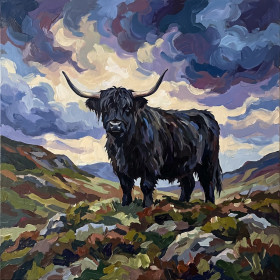 Vache Highland Noire Sur Les Collines Écossaises