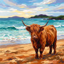 Highland Cow on a Turquoise Hebridean Beach