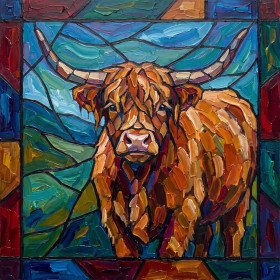 Glas-in-lood Schotse Hooglander Portret