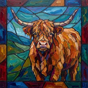 Stained Glass Highland Cow Portrait