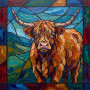Ritratto di Mucca Highland in Stile Vetrata