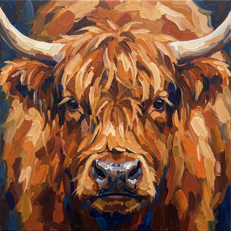 Portrait gros plan vache Highland aux yeux doux