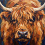 Portrait gros plan vache Highland aux yeux doux