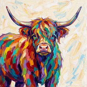 Colorful Abstract Highland Cow Portrait