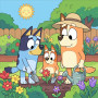 Bluey Bingo and Chilli Planting Flowers in the Garden