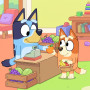 Bluey and Bingo Playing Shops with Toy Fruit
