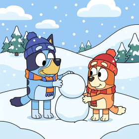 Bluey and Bingo Building a Snowman