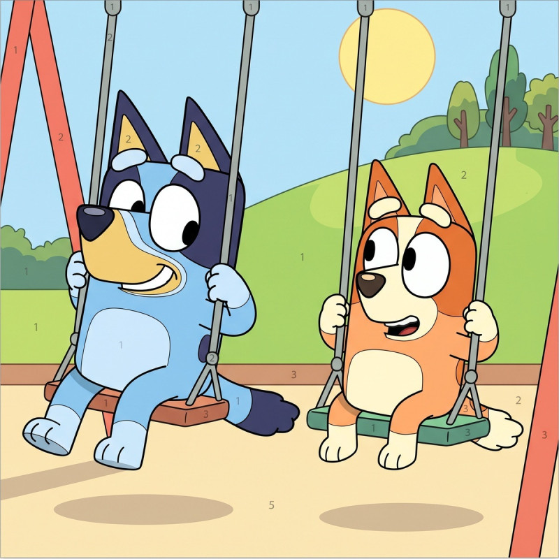 Bluey et Bingo à la balançoire