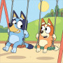 Bluey et Bingo à la balançoire