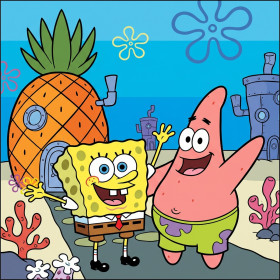 SpongeBob and Patrick Waving at the Pineapple House
