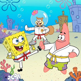 SpongeBob Patrick and Sandy Karate Battle Underwater